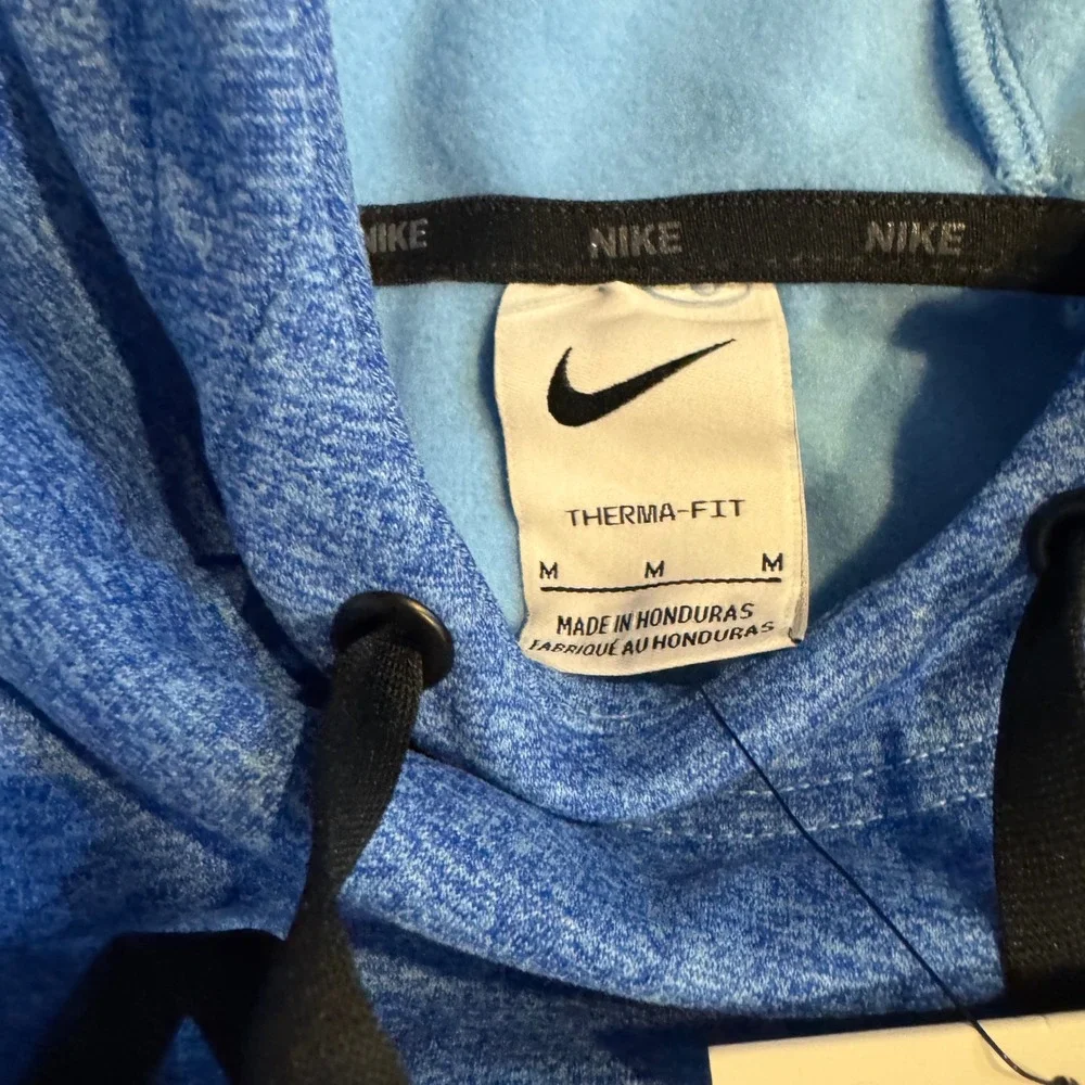 NWT Nike Therma Fit Mens Training Hoodie Blue Swoosh Logo Zipper Pocket Size M &